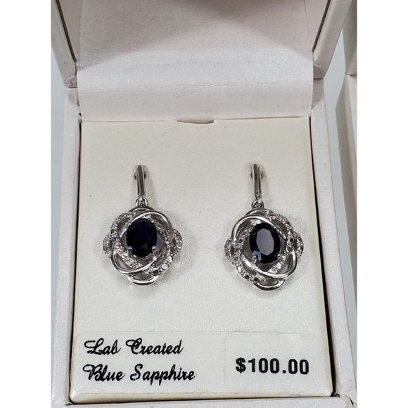 Sterling Lab-Created Blue & Green Sapphire Star Stud Earrings & 18" Necklace - Picture 3 of 12